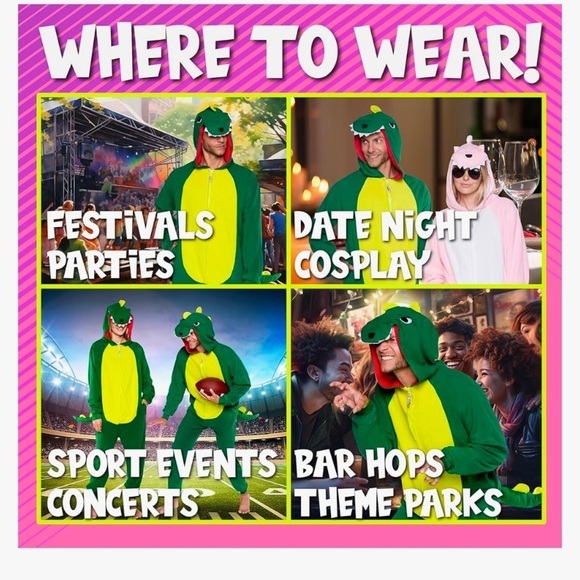 NWT Funziez! Slim Fit Adult Onesie - green dinosaur Cosplay Suit unisex - Picture 4 of 8